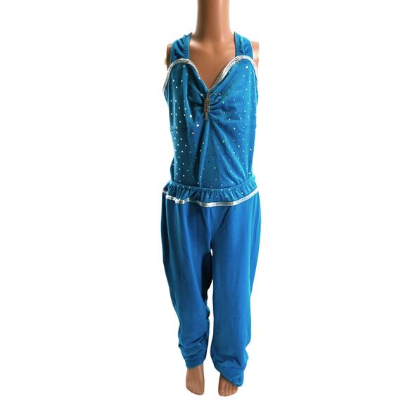 Dance Costume Large Child Turquoise A Wish Come True 10211 Tap Velvet Sequin - Picture 1 of 3